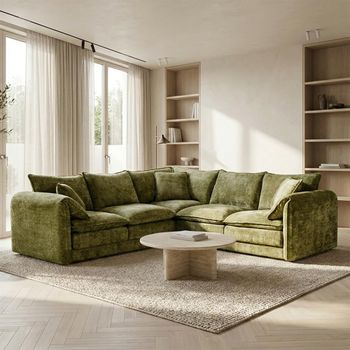Solaya Green Fabric Large Corner Sofa
