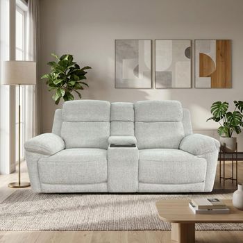 Owen Beige Fabric 2 Seater Console Electric Recliner Sofa