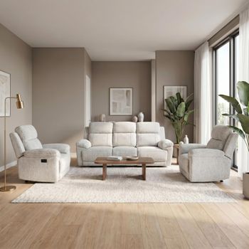 Owen Beige Fabric 3+1+1 Seater Electric Recliner Sofa Set