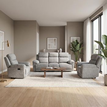 Owen Grey Fabric 3+1+1 Seater Electric Recliner Sofa Set
