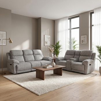 Owen Grey Fabric 3+2 Seater Electric Recliner Sofa Set