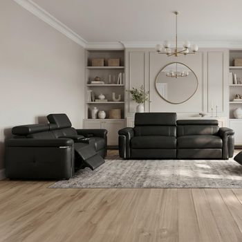 Somerville Black Leather 3+2 Seater Electric Recliner Sofa