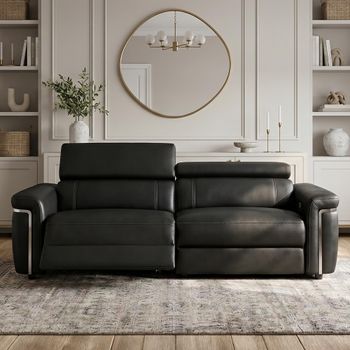 Somerville Black Leather 3 Seater Electric Recliner Sofa