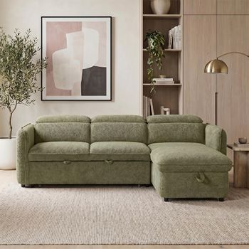Capri Universal Green Fabric Pull Out Bed Corner Sofa