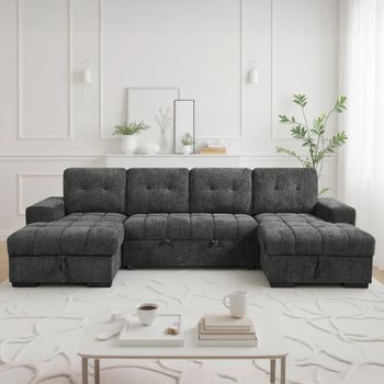 Palermo U Shape Grey Fabric Pull Out Bed Corner Sofa