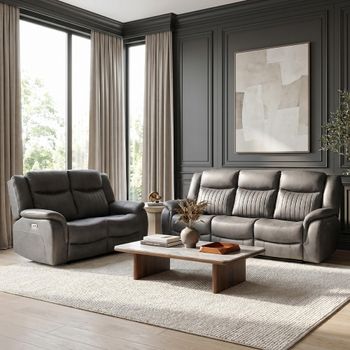 Leon Grey Fabric 3+2 Seater Electric Recliner Sofa