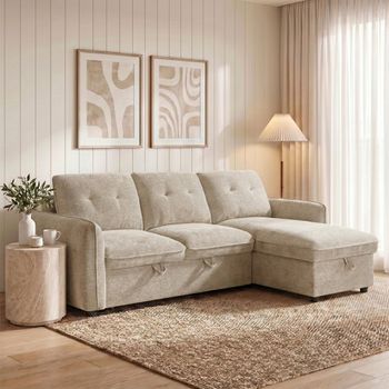 Moscow Universal Beige Fabric Pull Out Bed Corner Sofa