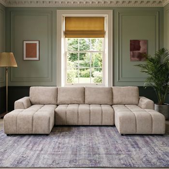 Shanghai Luxury U Shape Beige Fabric Bed Corner Sofa