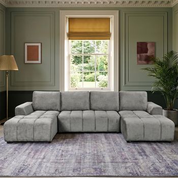 Shanghai Luxury U Shape Grey Fabric Bed Corner Sofa