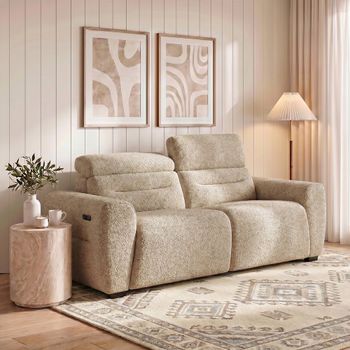 Tokyo Beige Fabric 2 Seater Electric Recliner Sofa