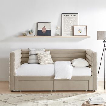 Byrne Daybed - 2 Drawer - Taupe Velvet - Fabric