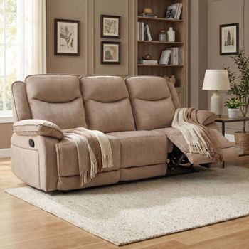 Clayton Light Brown Fabric 3 Seater Recliner Sofa