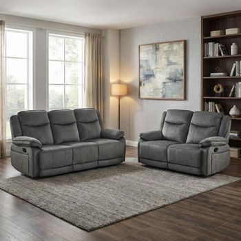 Clayton Grey Fabric 3+2 Seater Suite Recliner Sofa