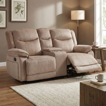 Clayton Light Brown Fabric 2 Seater Recliner Sofa with Console
