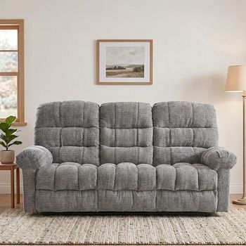 Cloud Grey Fabric 3 Seater Manual Recliner Sofa
