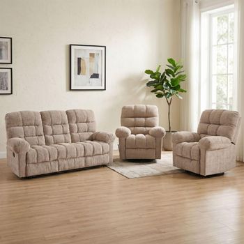 Cloud Beige Fabric 3+1+1 Seater Suite Manual Recliner Sofa