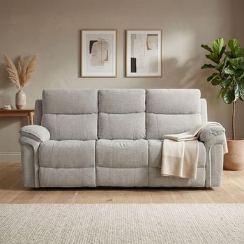 Harrow Light Grey Fabric 3 Seater Electric Recliner Sofa