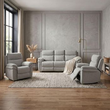 Harrow Light Grey Fabric 3+1+1 Seater Suite Electric Recliner Sofa