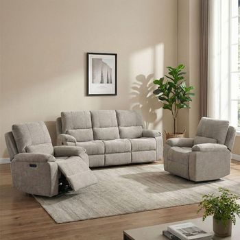 Knightsbridge Fabric 3+1+1 Seater Fossil Suite Electric Recliner Sofa