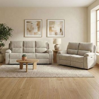 Knightsbridge Fabric 3+2 Seater Fossil Suite Electric Recliner Sofa