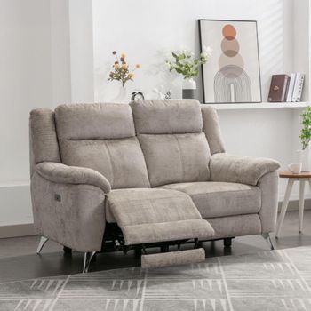 Monroe Fabric 2 Seater Adjustable Headrest Fossil Electric Recliner Sofa