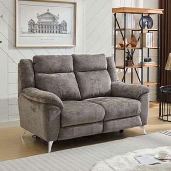 Monroe Stone Fabric 2 Seater Adjustable Headrest Electric Recliner Sofa