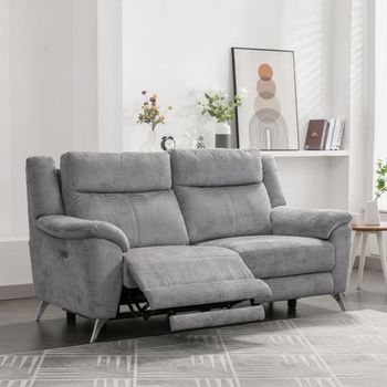 Monroe Ash Grey Fabric 3 Seater Adjustable Headrest Electric Recliner Sofa