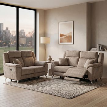 Monroe Fabric 3+2 Seater Adjustable Headrest Fossil Suite Electric Recliner Sofa