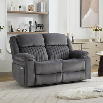 Morgan Slate Grey Fabric 2 Seater Electric Recliner Sofa