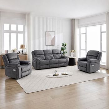 Morgan Slate Grey Fabric 3+1+1 Seater Suite Electric Recliner Sofa