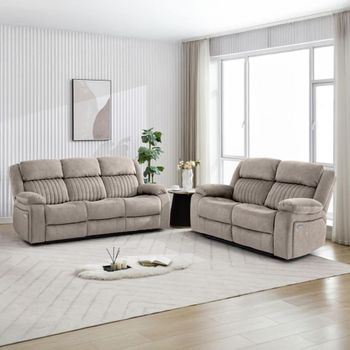 Morgan Taupe Fabric 3+2 Seater Suite Electric Recliner Sofa