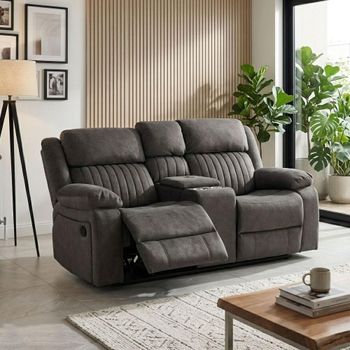 Morgan Iron Fabric 2 Seater Manual Recliner Sofa with Storage Console