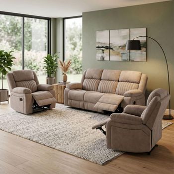 Morgan Taupe Fabric 3+1+1 Seater Suite Manual Recliner Sofa