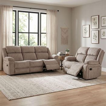 Morgan Taupe Fabric 3+2 Seater Suite Manual Recliner Sofa