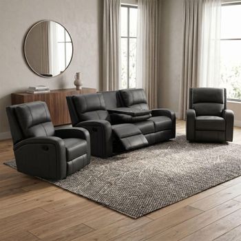 Silverton Grey Fabric 3+1+1 Seater Suite Recliner Sofa with Storage Console