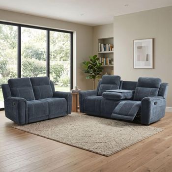 Somerton Dark Grey Fabric 3+2 Seater Recliner Sofa with Storage Console