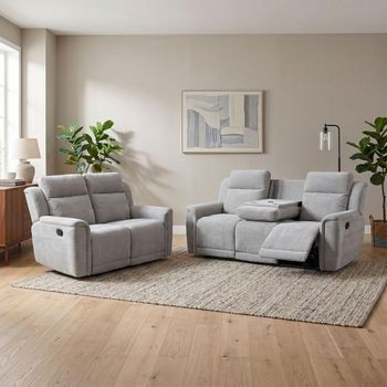 Somerton Light Grey Fabric 3+2 Seater Recliner Sofa with Storage Console