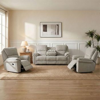 Westbury Beige Fabric 3+1+1 Seater Recliner Sofa