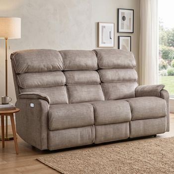 Savoy Taupe Fabric 3 Seater Electric Recliner Sofa