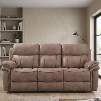 Richmond Leather Look Fabric 3 Seater Sahara Electric Recliner Sofa