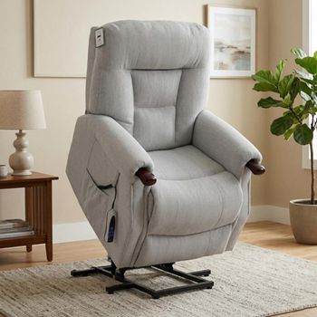 Astoria Lift and Tilt Electric Silver Fabric Dual Motor Recliner Armchair