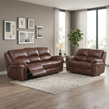 Farnham Power Tan Leather 3+2 Seater Suite Electric Recliner Sofa