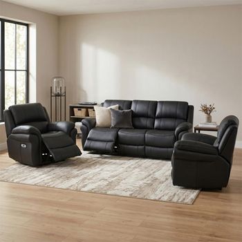Farnham Ultra Black Fabric 3+1+1 Seater Suite Electric Recliner Sofa