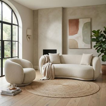 Hawkes Cream Fabric 2+1 Seater Curved Back Suite Sofa