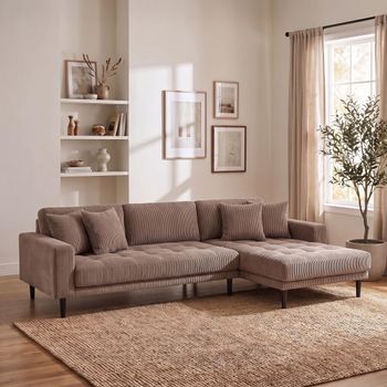 Lido Brown Fabric RHF Corduroy Style Lounge Sofa with Chaise