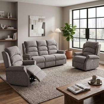Windsor Latte Fabric 3+1+1 Seater Suite Electric Recliner Sofa