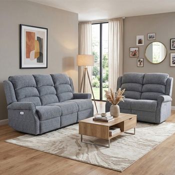 Windsor Steel Blue Fabric 3+2 Seater Suite Electric Recliner Sofa