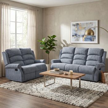 Windsor Steel Blue Fabric 3+2 Seater Suite Manual Recliner Sofa