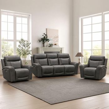 Nico Power Charcoal Fabric 3+1+1 Seater Suite Recliner Sofa
