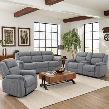 Linden Grey Fabric 3+2+1 Seater Electric Recliner Sofa Set